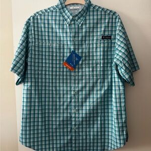 Columbia Men's Teal Checkered Button-Down Shirt